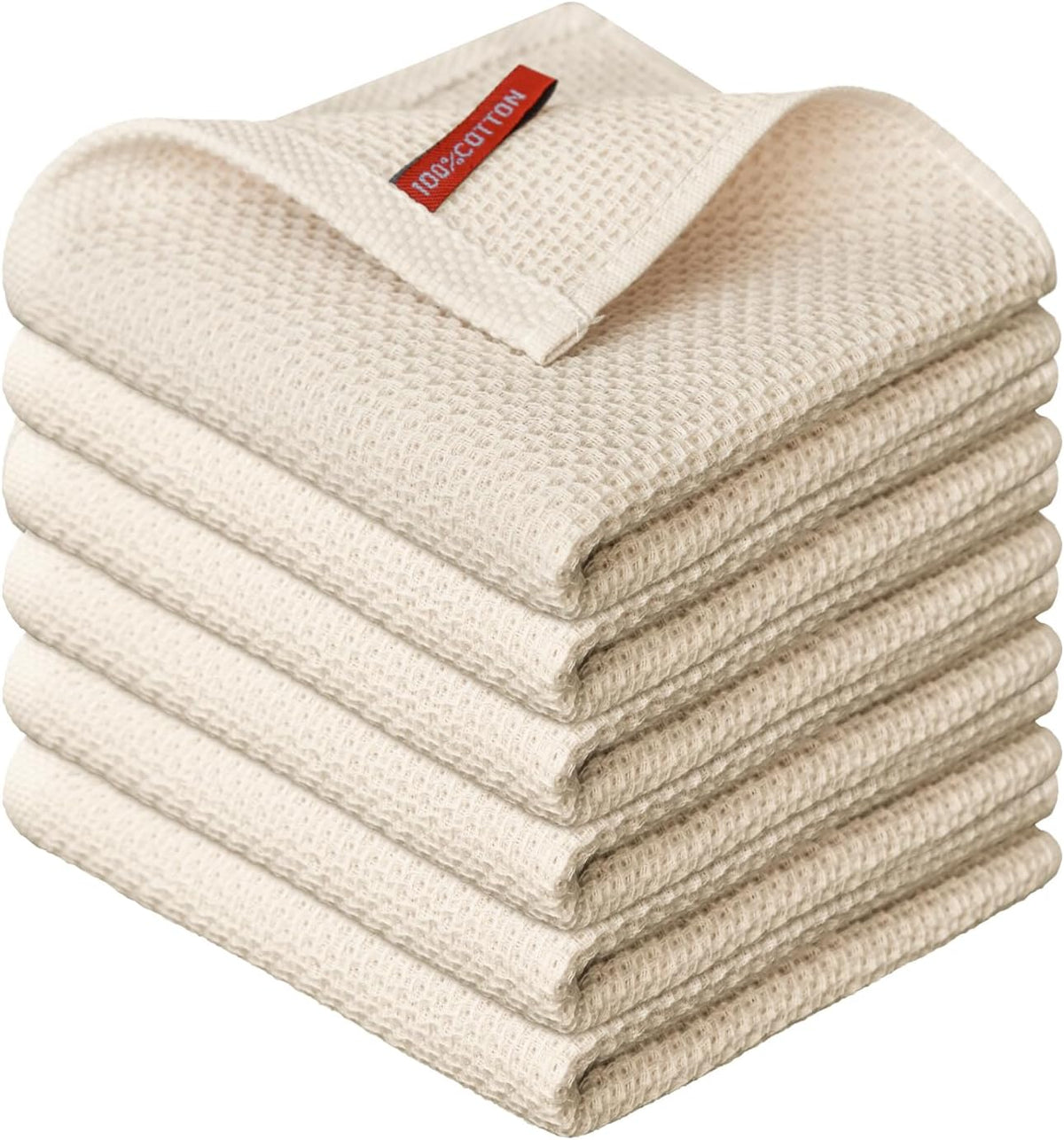 Artoid Mode 100% Cotton Beige Waffle Weave Kitchen Dish Cloths, 12x12 Inch Ultra Soft Absorbent