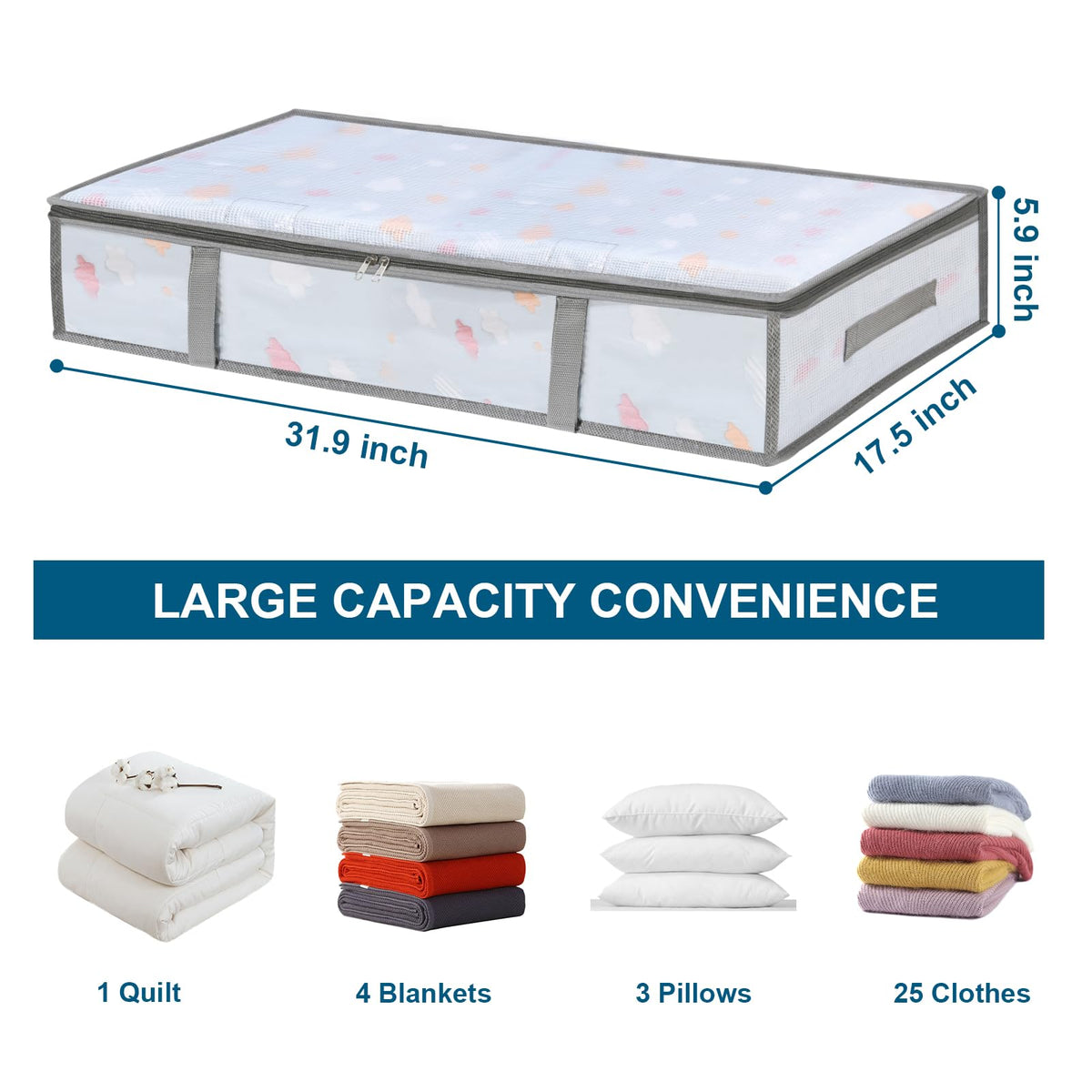 2 Pack Under Bed Storage Containers Bins, Humid-Proof Plastic Underbed Storage Bins, Clothes