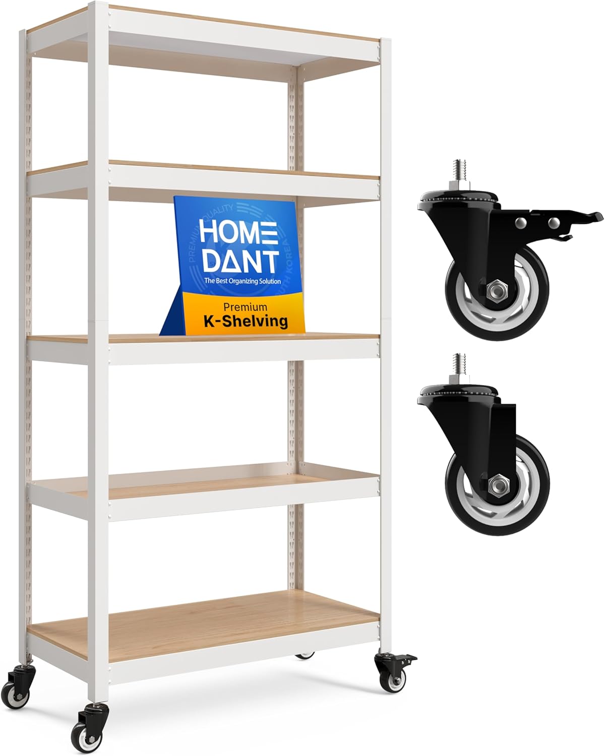 HOMEDANT House White 5-Tier Metal Rolling Cart Shelf Rack Casters Heavy Duty Wheel Shelving Unit