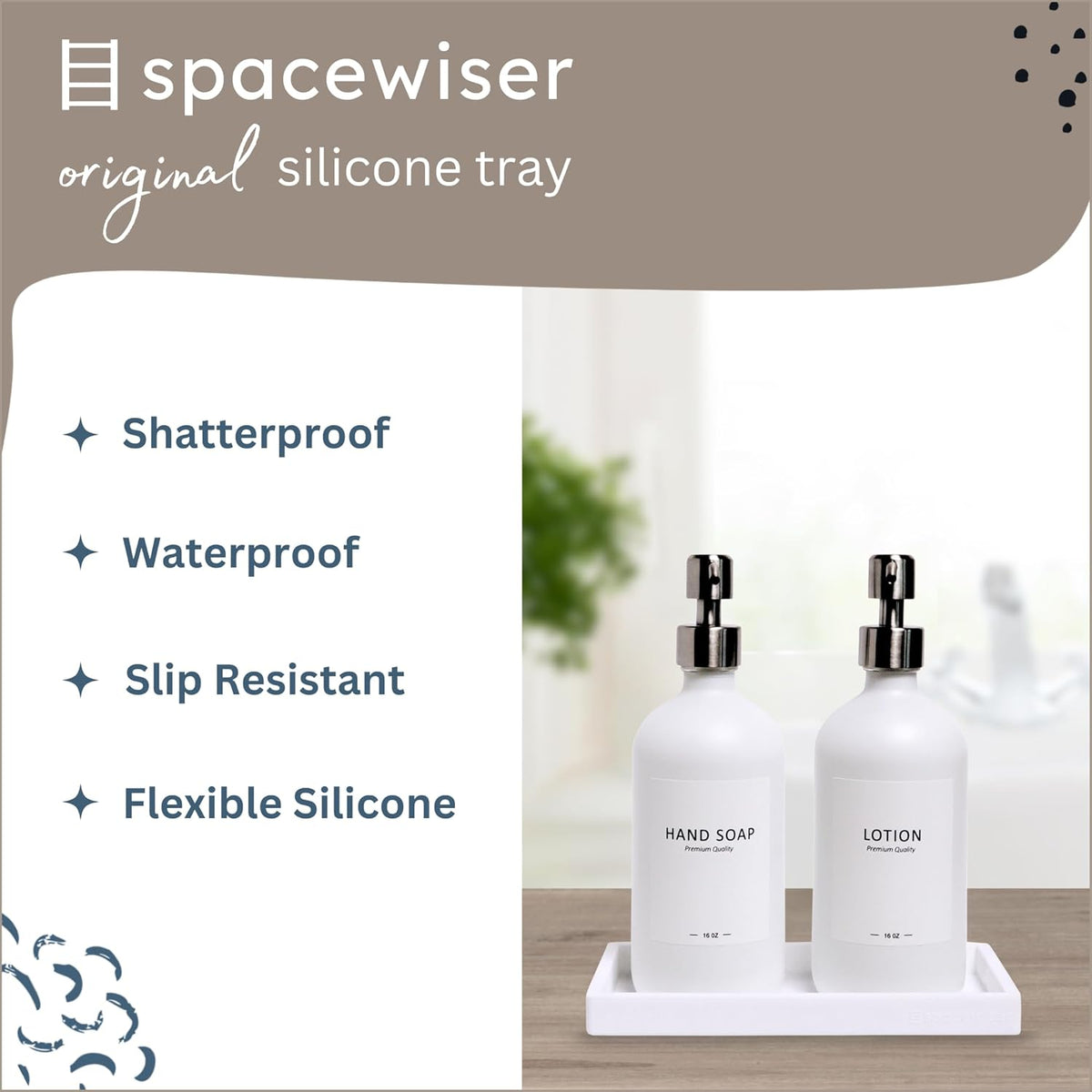 Countertop and Vanity Tray - 2 PC Small 7.7" Silicone Bathroom Trays, Kitchen Soap Tray, Dish