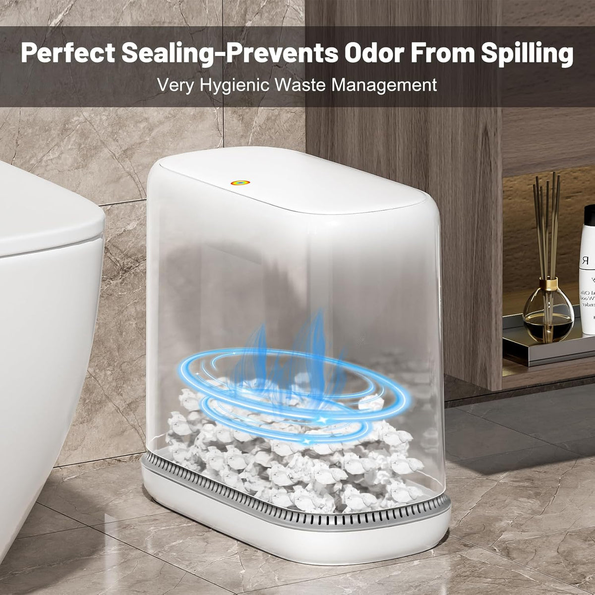 MOPALL Bathroom Trash Can, 3.3 Gallon Slim Garbage Can with Lid, Adsorption Narrow Trash Bin with