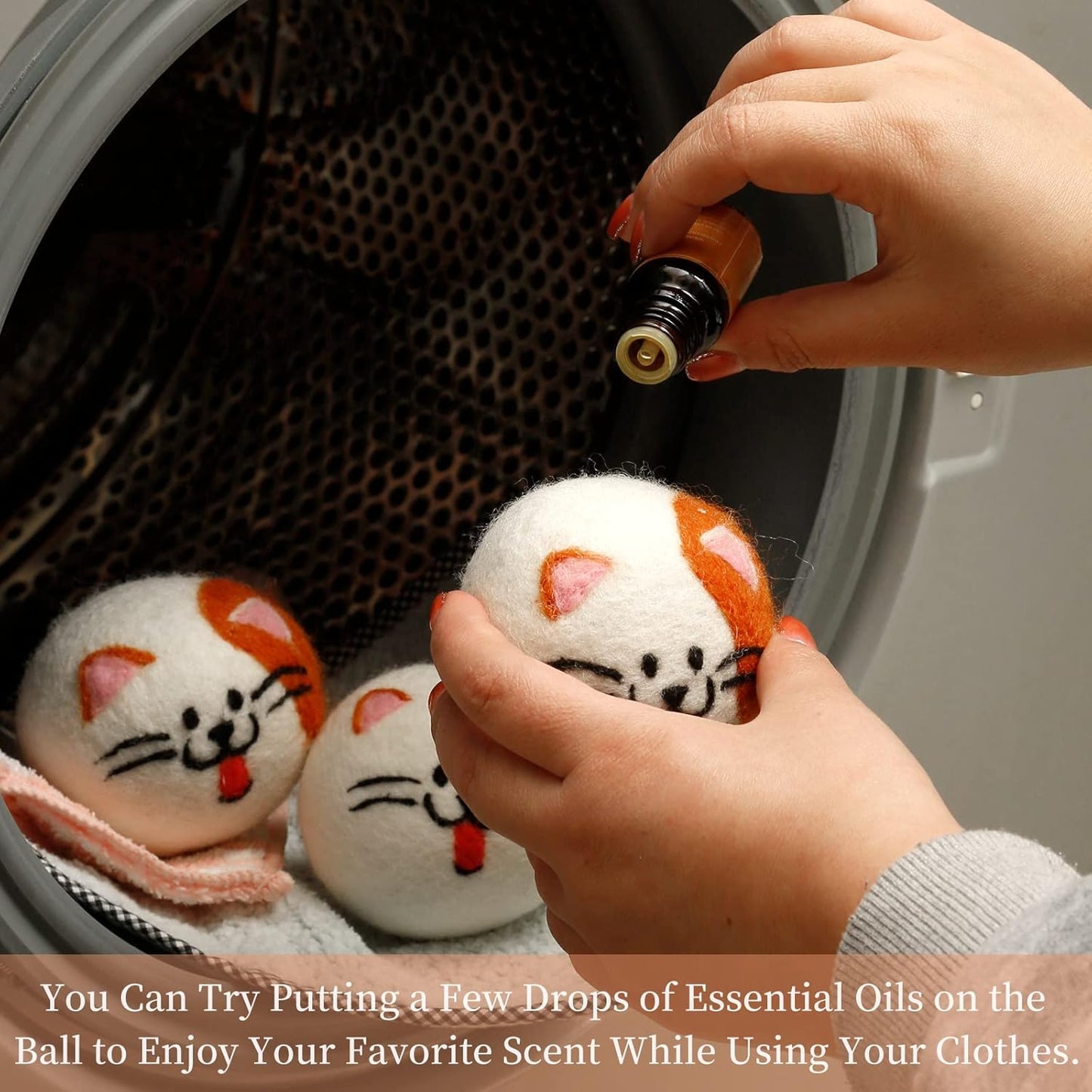 Wool Dryer Balls XL, Cute Cat Face Shape Handmade Dryer Balls Laundry Reusable, Fabric Softener