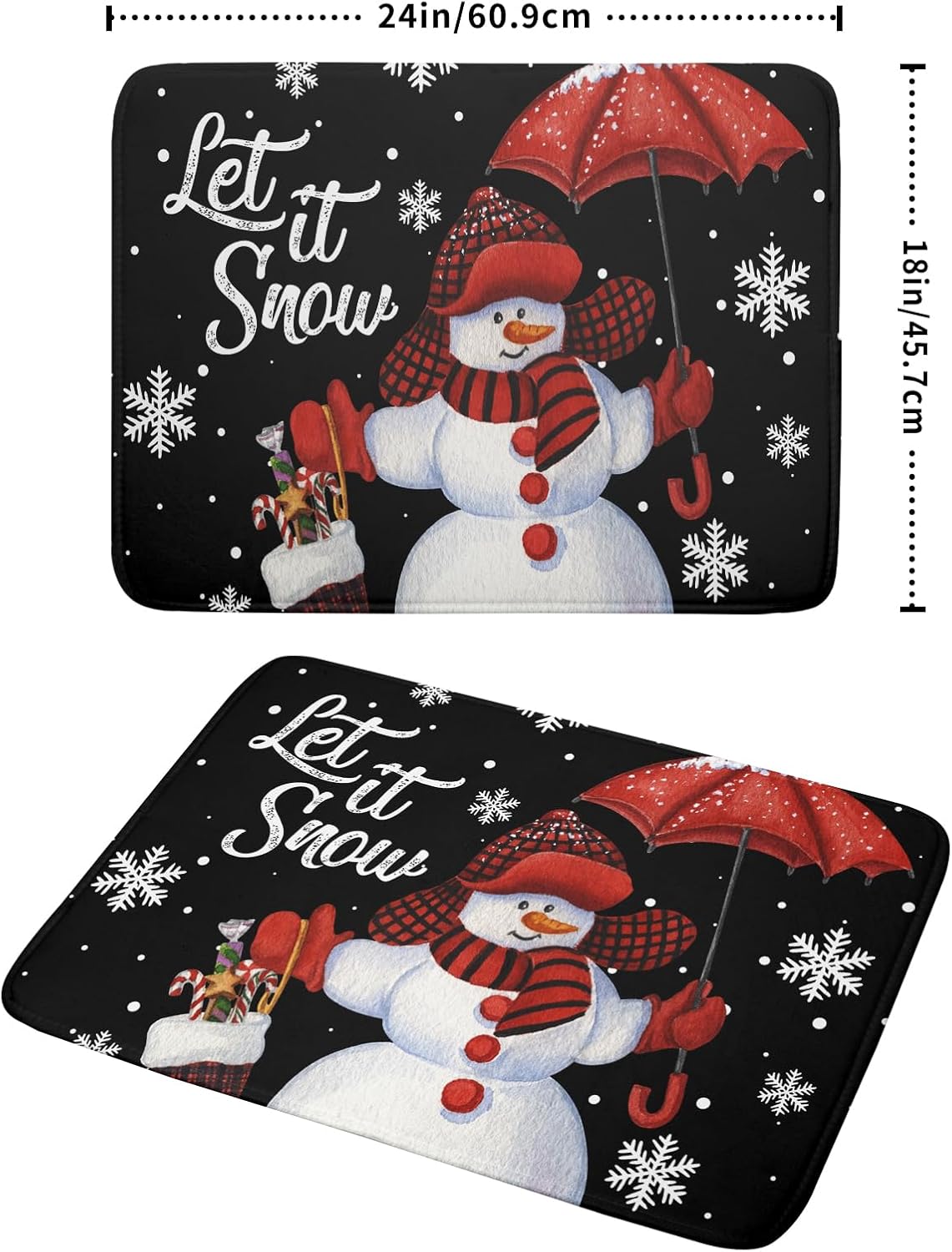 Black Snowman Dish Drying Mats for Kitchen Counter, Winter Snowflake Dish Mat Absorbent Reversible