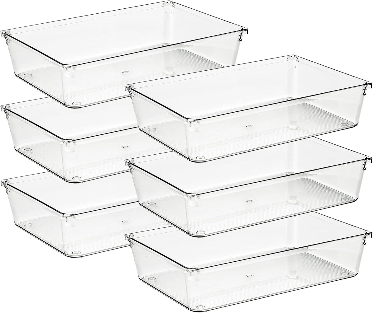 Ravinte 6 Pack Drawer Organizer - 6" X 9" Plastic Storage Bins, Acrylic Organizers with Non-Slip