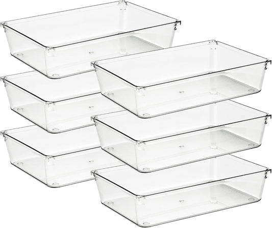 Ravinte 6 Pack Drawer Organizer - 6" X 9" Plastic Storage Bins, Acrylic Organizers with Non-Slip