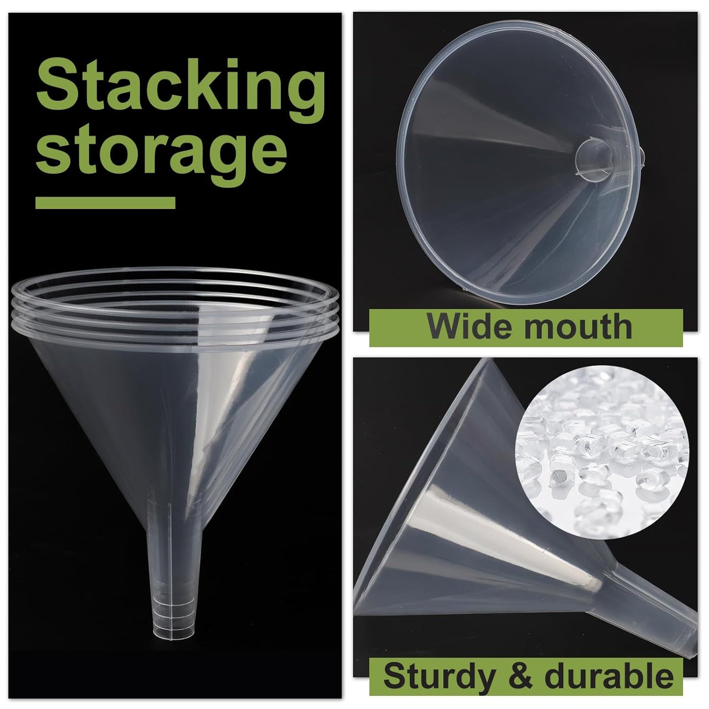 6 Pack Plastic Funnels, 4.6 Inch Multi-Purpose Clear Plastic Funnels with Long Reaching Spout for