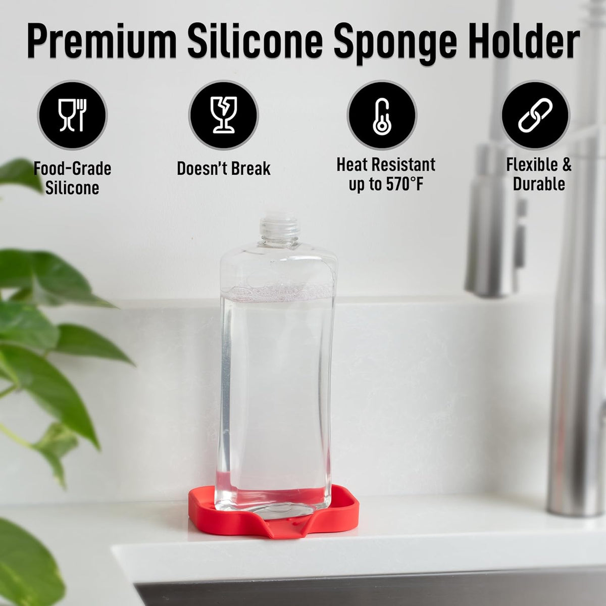 Zulay Small Silicone Sponge Holder (4.9x3.3”) – Space-Saving Sink Organizer Tray for Sponge, Soap