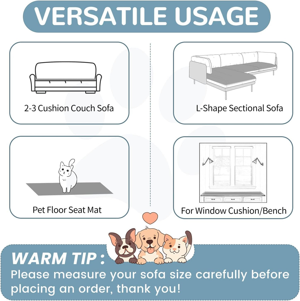 OTOB Couch Covers for 3 Cushion Sofa Pet Friendly, Plush Fuzzy Non Slip Sofa Covers Washable, Soft