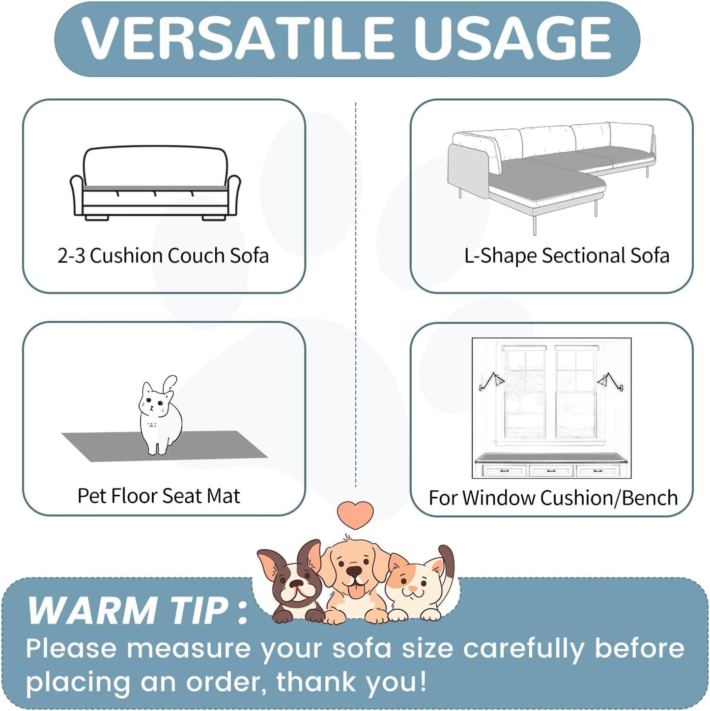 OTOB Dog Couch Covers for 3 Cushion Washable Non Slip Plush Pet Friendly Bed Mat Sofa Cover for