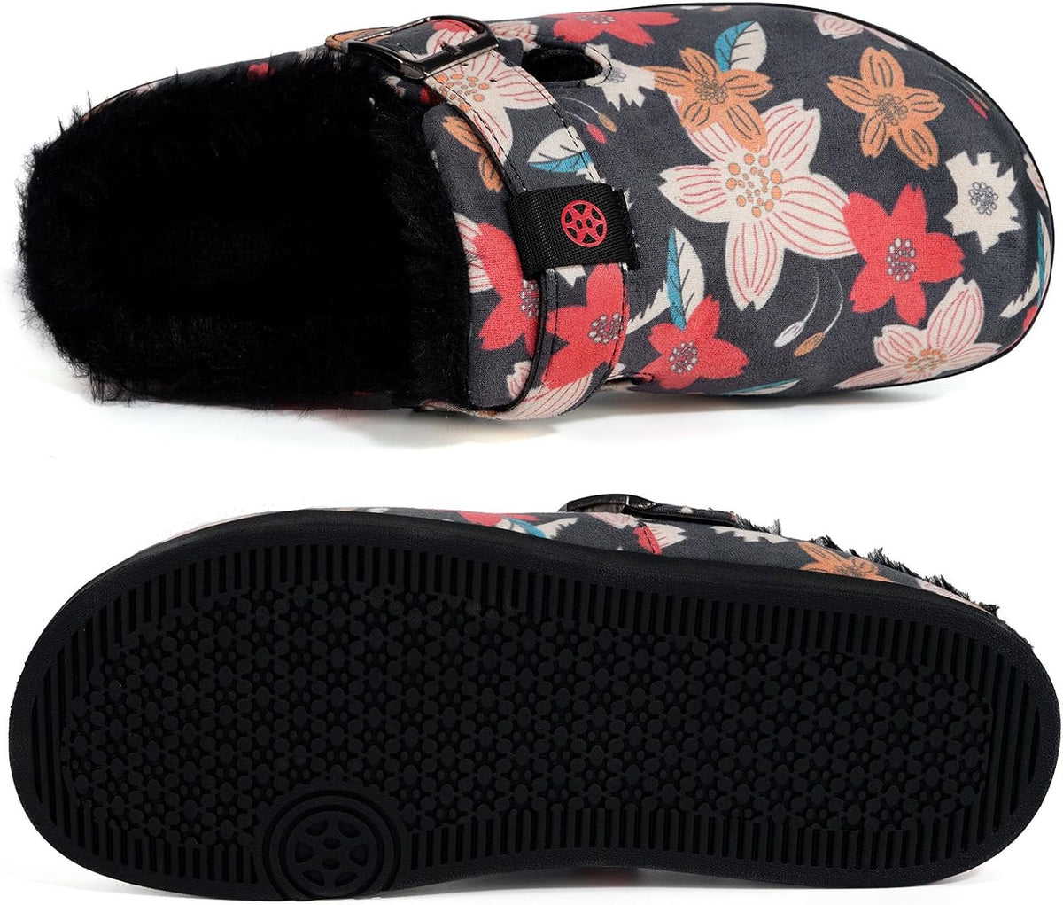 Fur Lined Clogs for Women Men Suede Winter Slippers Arch Support Slip on Mules Potato Shoes with