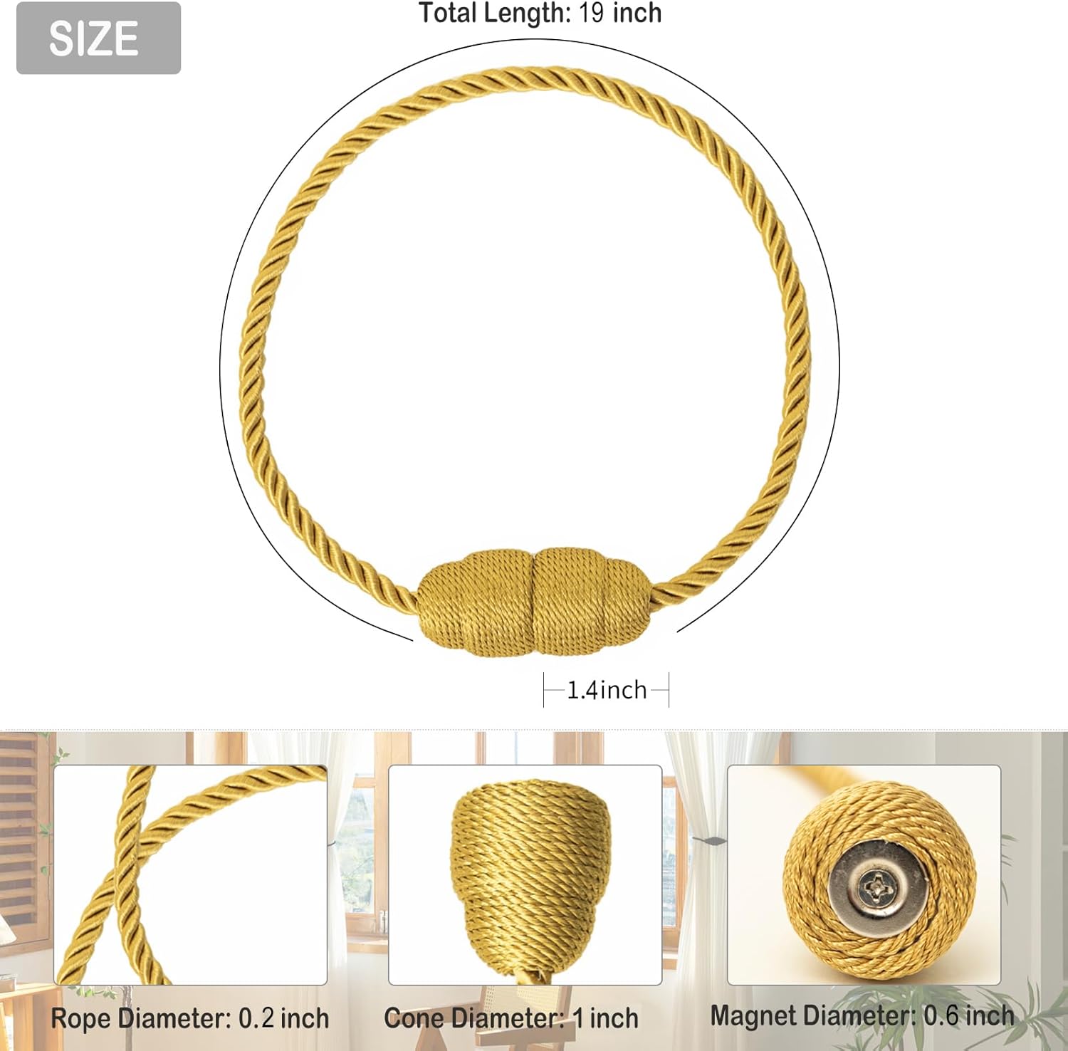 Magnetic Curtain Tiebacks Rope Curtain Tie Backs for Curtains 6 Pack Curtain Holders for Drapes