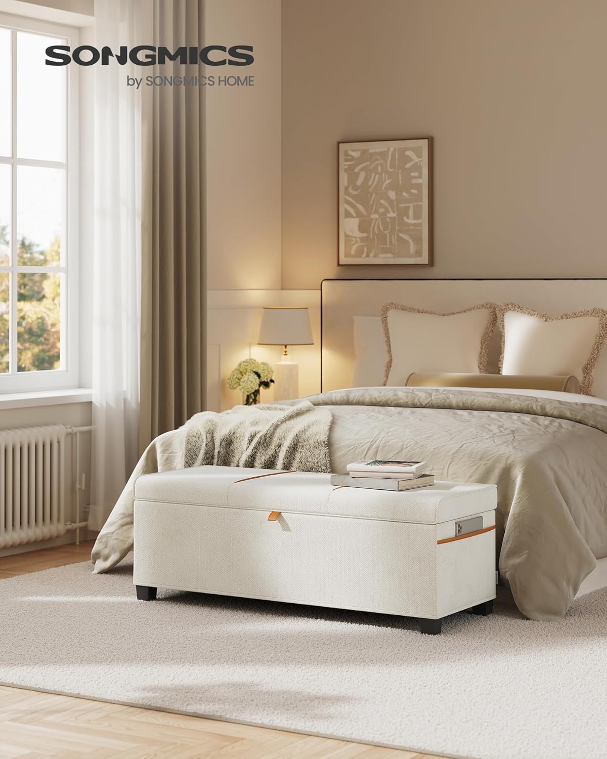 SONGMICS Storage Ottoman Bench, Storage Chest, 15.7 x 43.3 x 15.7 Inches, End of Bed Bench, 27 Gal.