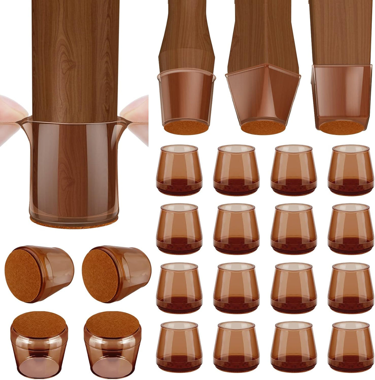 BALEINE 16 Pack Silicone Chair Leg Floor Protectors, Stool Leg Protectors Cap, Non-Slip Chair Leg