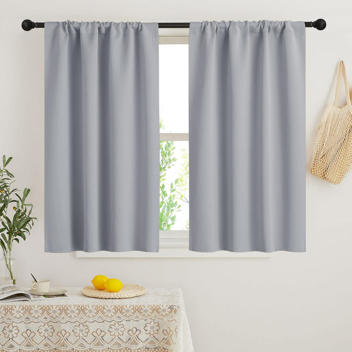 RYB HOME Kitchen Curtains 45 inch Length 2 Panels Set, Privacy Assured Drapes Room Darkening Small