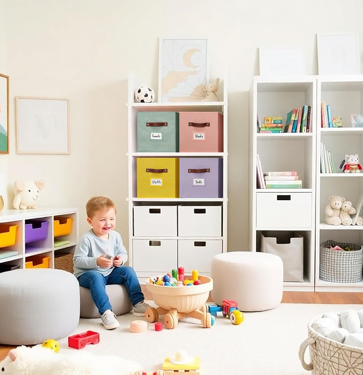 DECOMOMO Storage Bins, Cube Storage Bin with Labels, Fabric Storage Cubes for Shelves (10.5" x 11"
