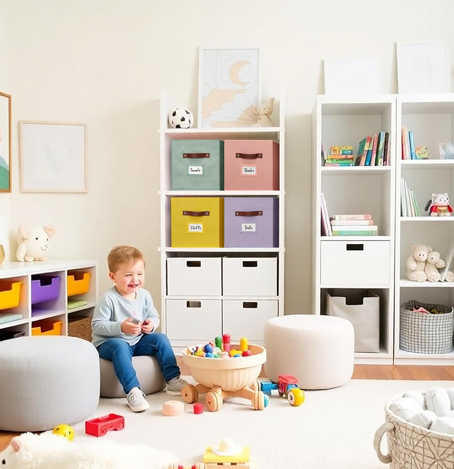 DECOMOMO Storage Bins, Cube Storage Bin with Labels, Fabric Storage Cubes for Shelves (10.5" x 11"