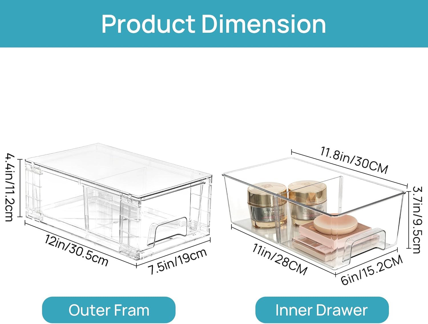Vtopmart 6 Pack Stackable Storage Drawers,Clear Acrylic Drawer Organizers with Handles, Easily