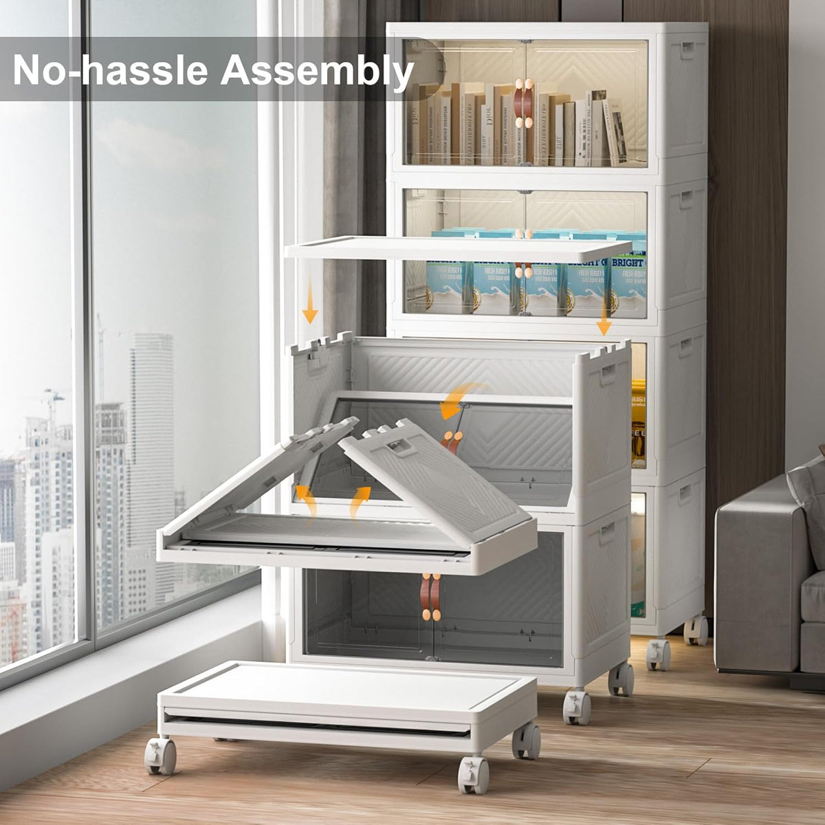 Extra Large Stackable Storage Bins with Lids & Wheels & Door, 896QT-112QT/28GAL*8Pack Foldable