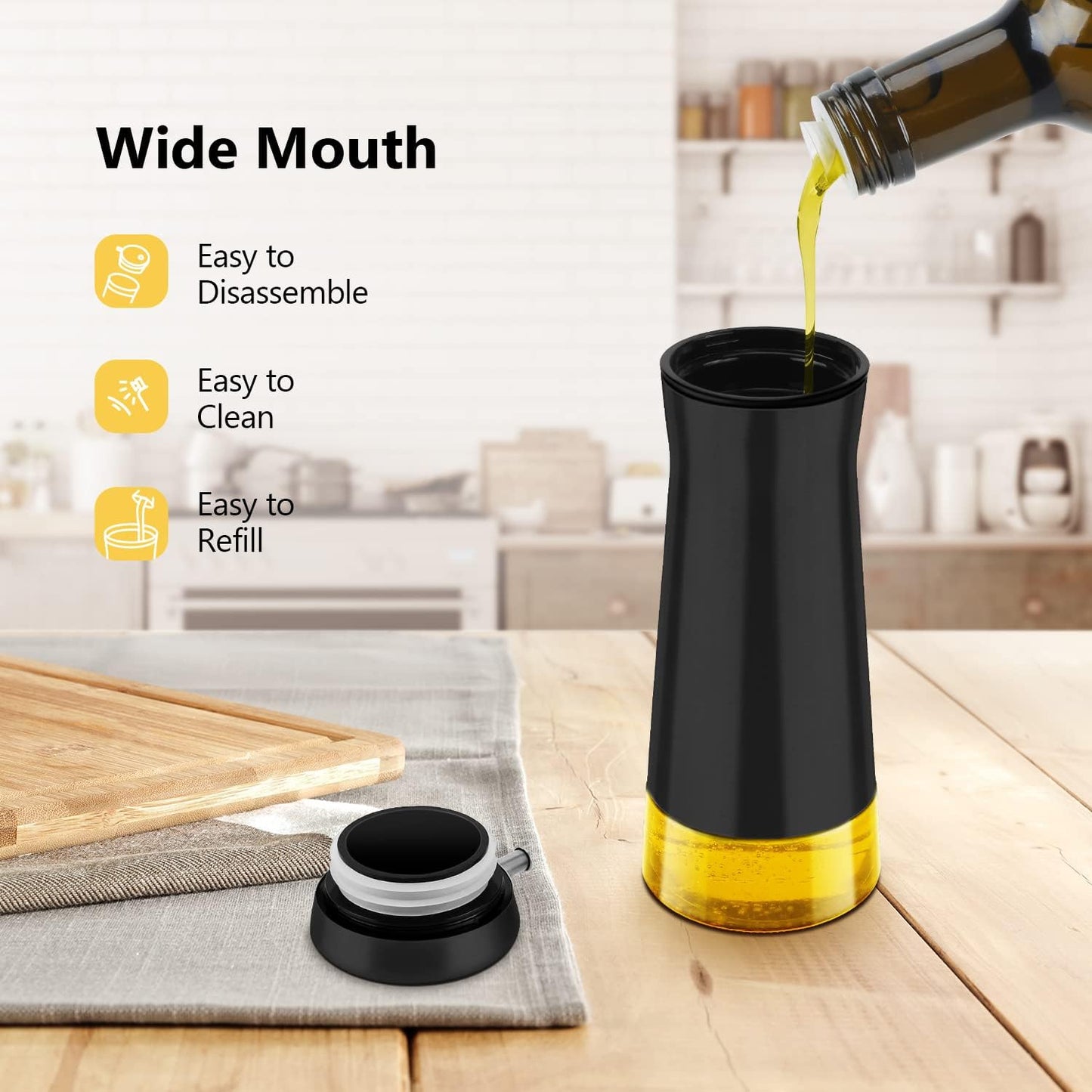 Aelga Black Oil And Vinegar Dispenser Set - 2 Pack Oil Dispenser Bottle for Kitchen with No-Drip