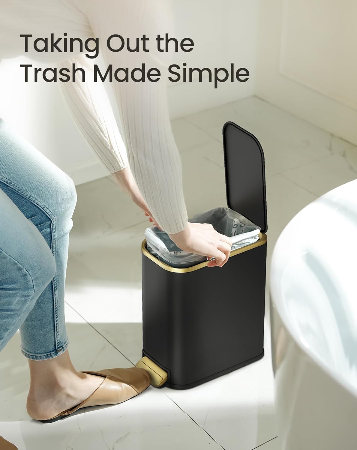 Cesun Small Bathroom Trash Can with Lid Soft Close, 5 Liter/1.3 Gallon Stainless Steel Garbage Can