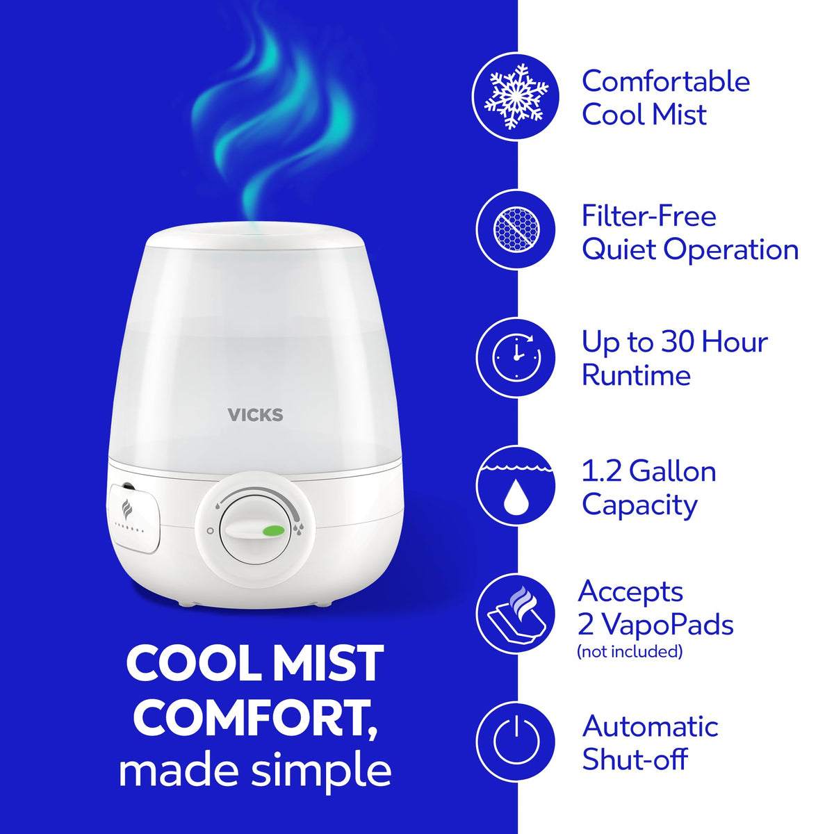Vicks Filter-Free Ultrasonic Humidifier, Recommended by Pediatricians