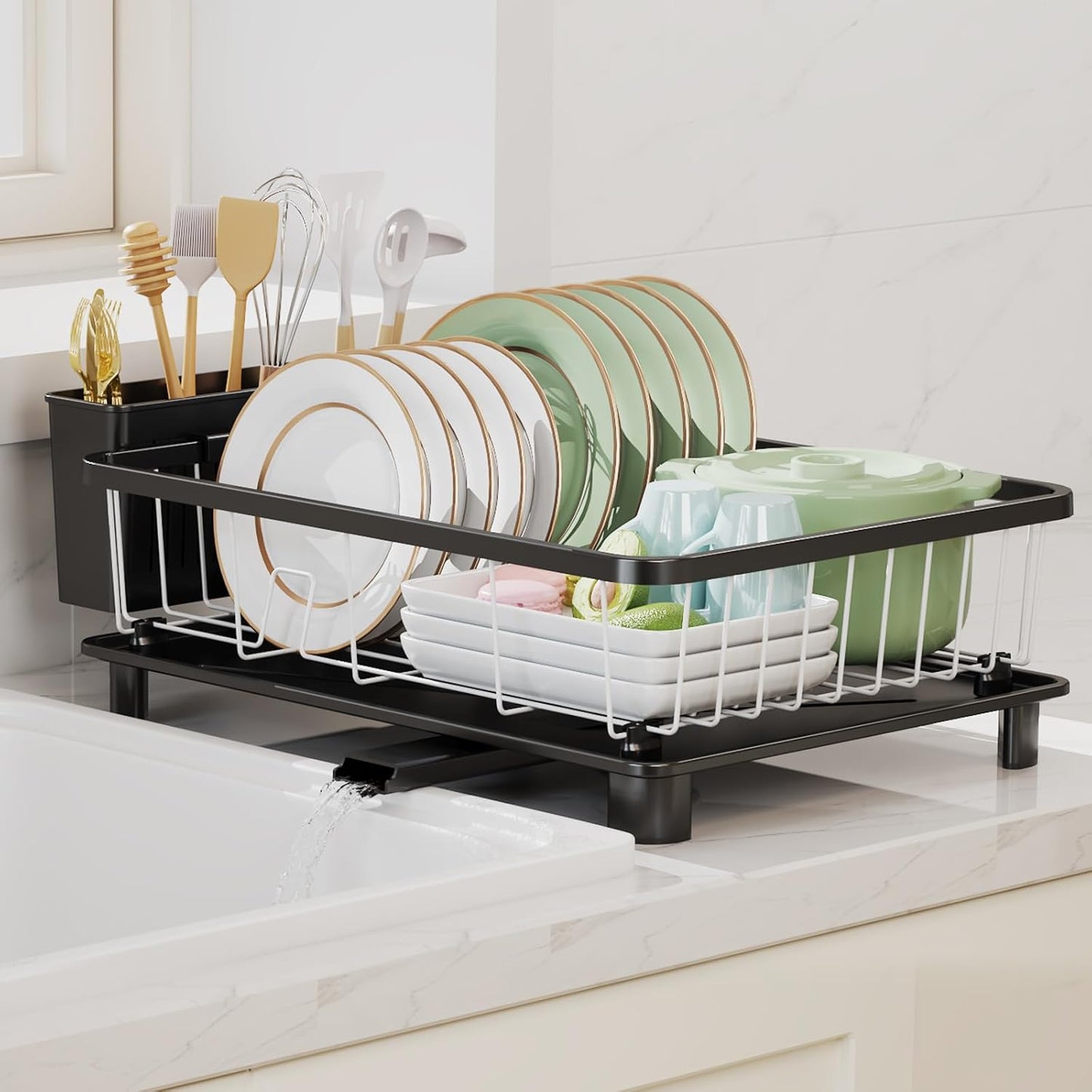 Dish Drying Rack - Space-Saving Dish Rack,Dish Racks for Kitchen Counter with Drainboard, Rustproof