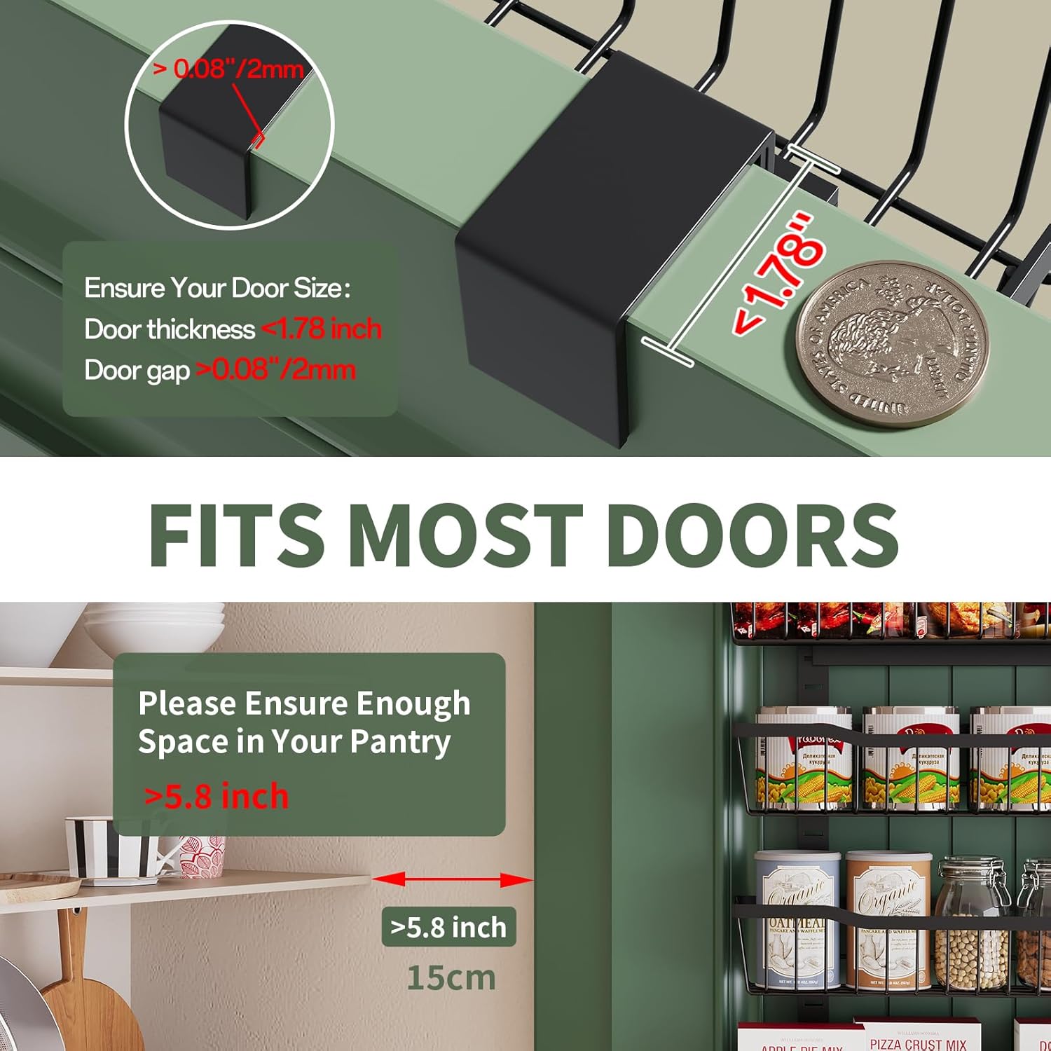 Over The Door Organizer，8-Tier Over The Door Pantry Organizer with Adjustable Baskets，Metal Hanging