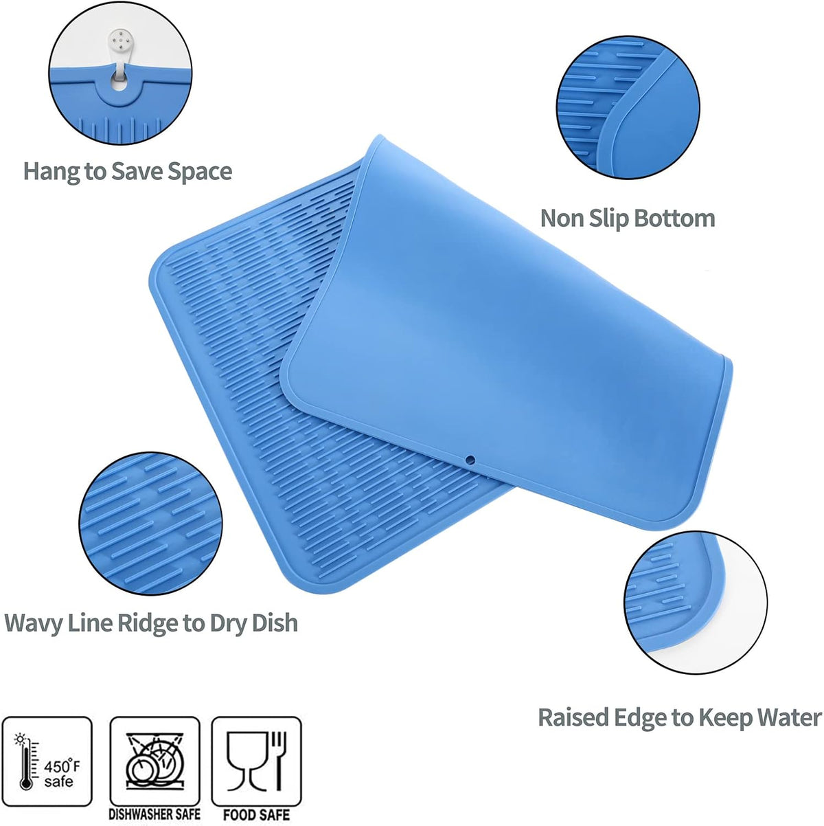 Silicone Dish Drying Mat for Multiple Usage,Easy clean,Eco-friendly,Heat-resistant Silicone Mat for