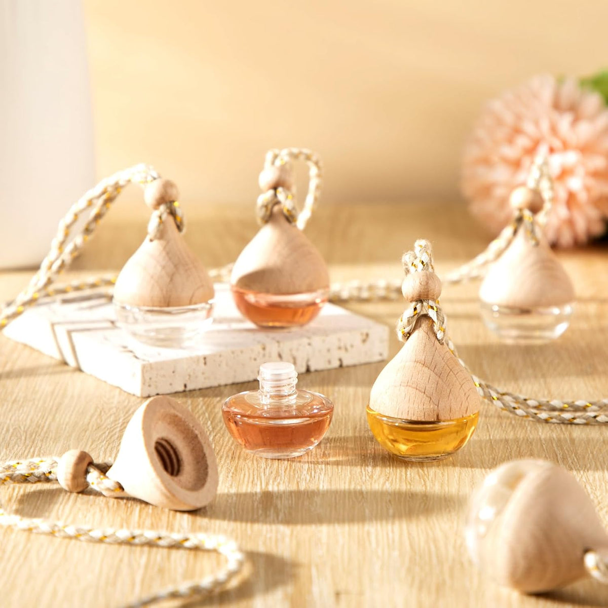 BBTO 50 Pcs Hanging Car Air Freshener Car Diffuser Bottles Empty Glass Perfume Bottle Freshener