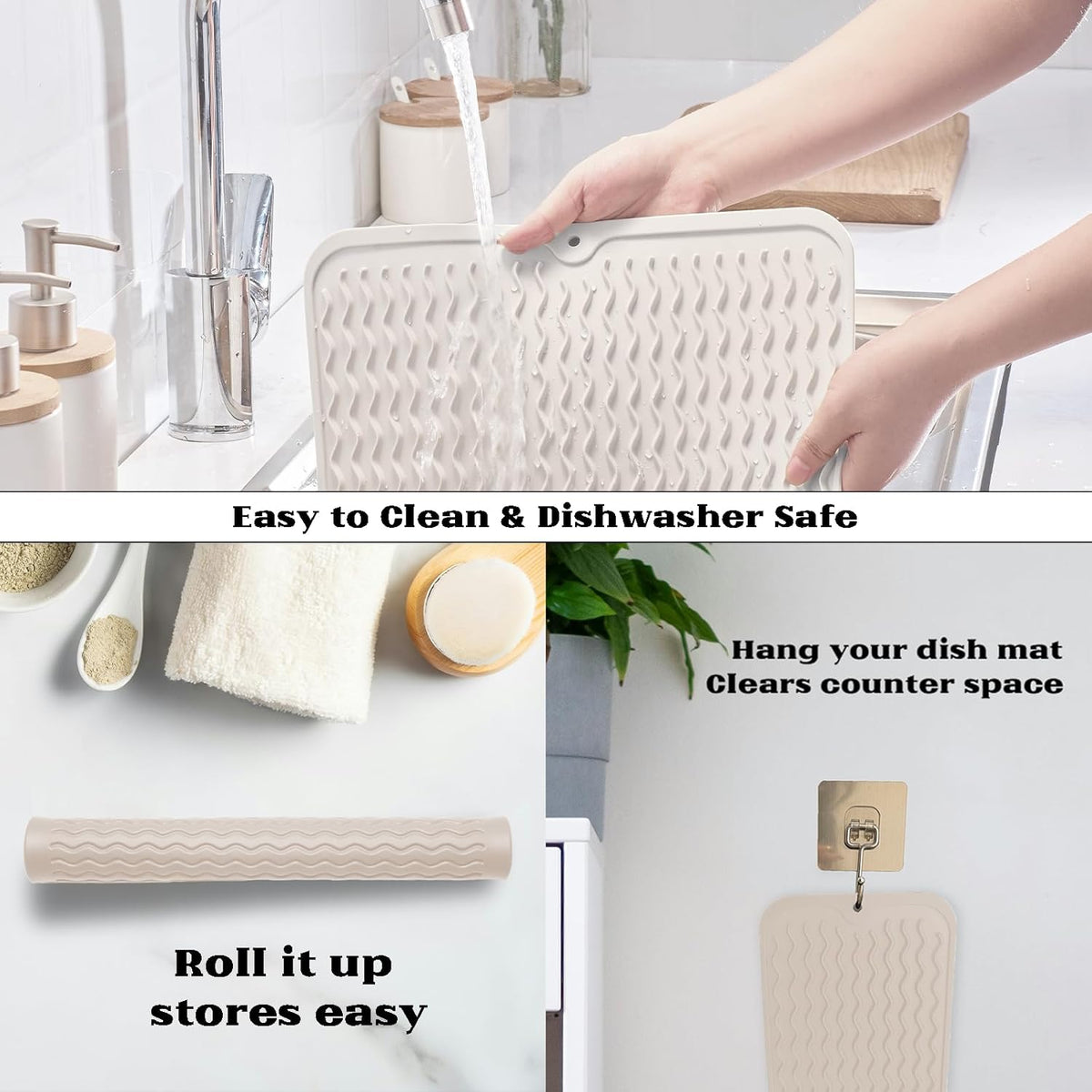 ZLR Silicone Dish Drying Mat for Kitchen Counter, Eco-Friendly Fast Dry Dish Mat, Easy Clean Multi
