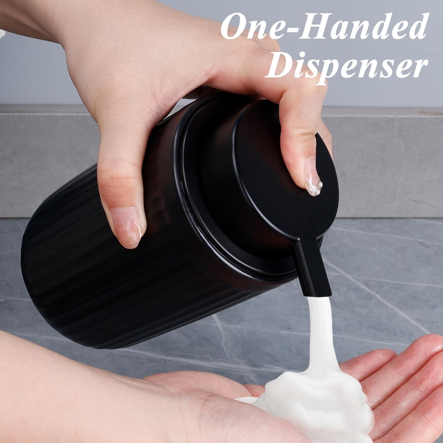 BosilunLife Foam Hand Soap Dispenser - Ceramic Black Foaming Soap Dispenser for Bathroom 12oz