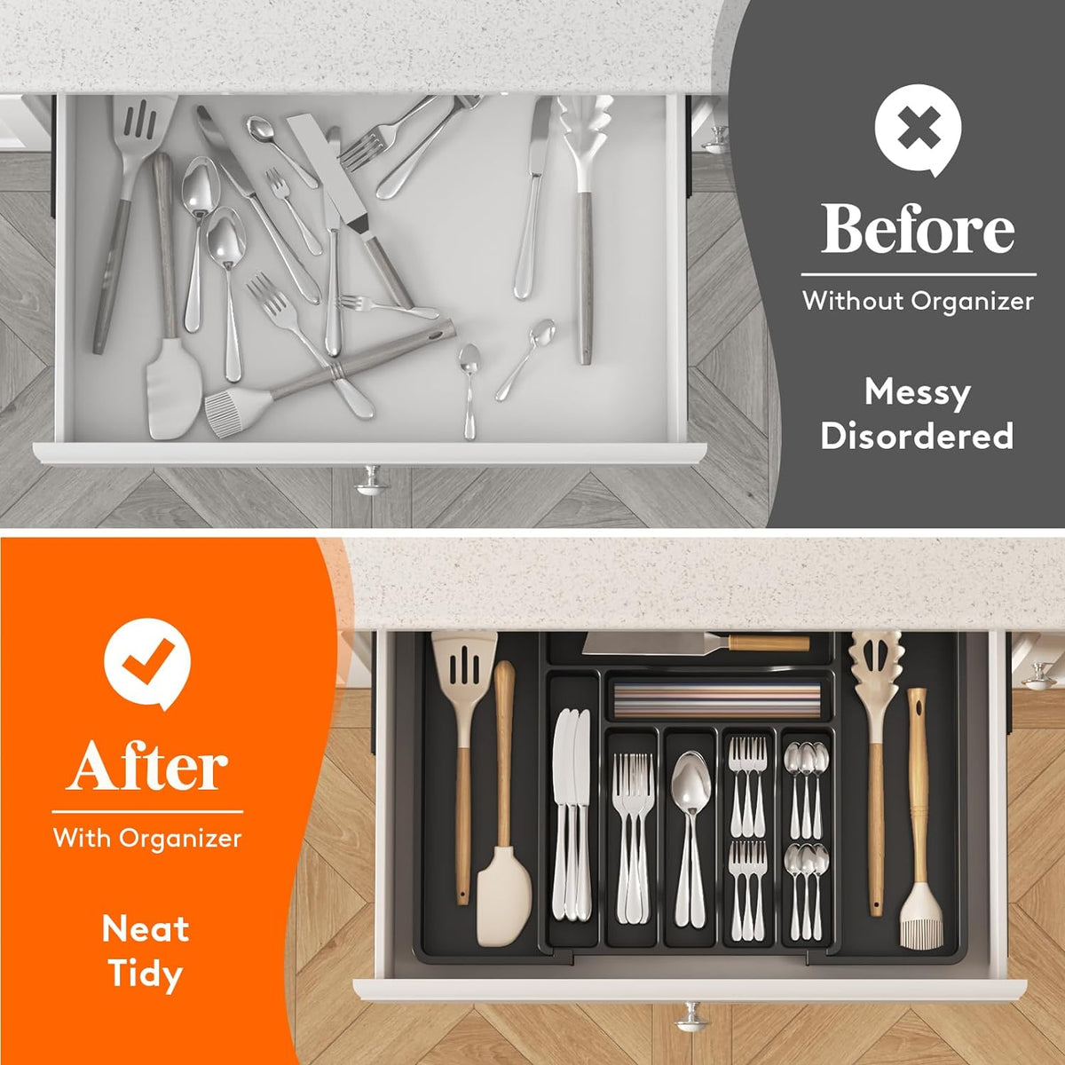 Lifewit Silverware Drawer Organizer, Expandable Utensil Organizer for Kitchen Drawers, Adjustable