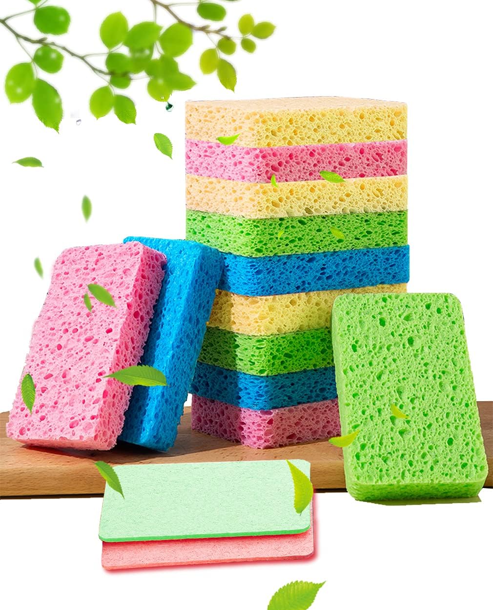 METUUTER 12-Count Kitchen Sponges- Compressed Cellulose Sponges Non-Scratch Natural Dish Sponge for