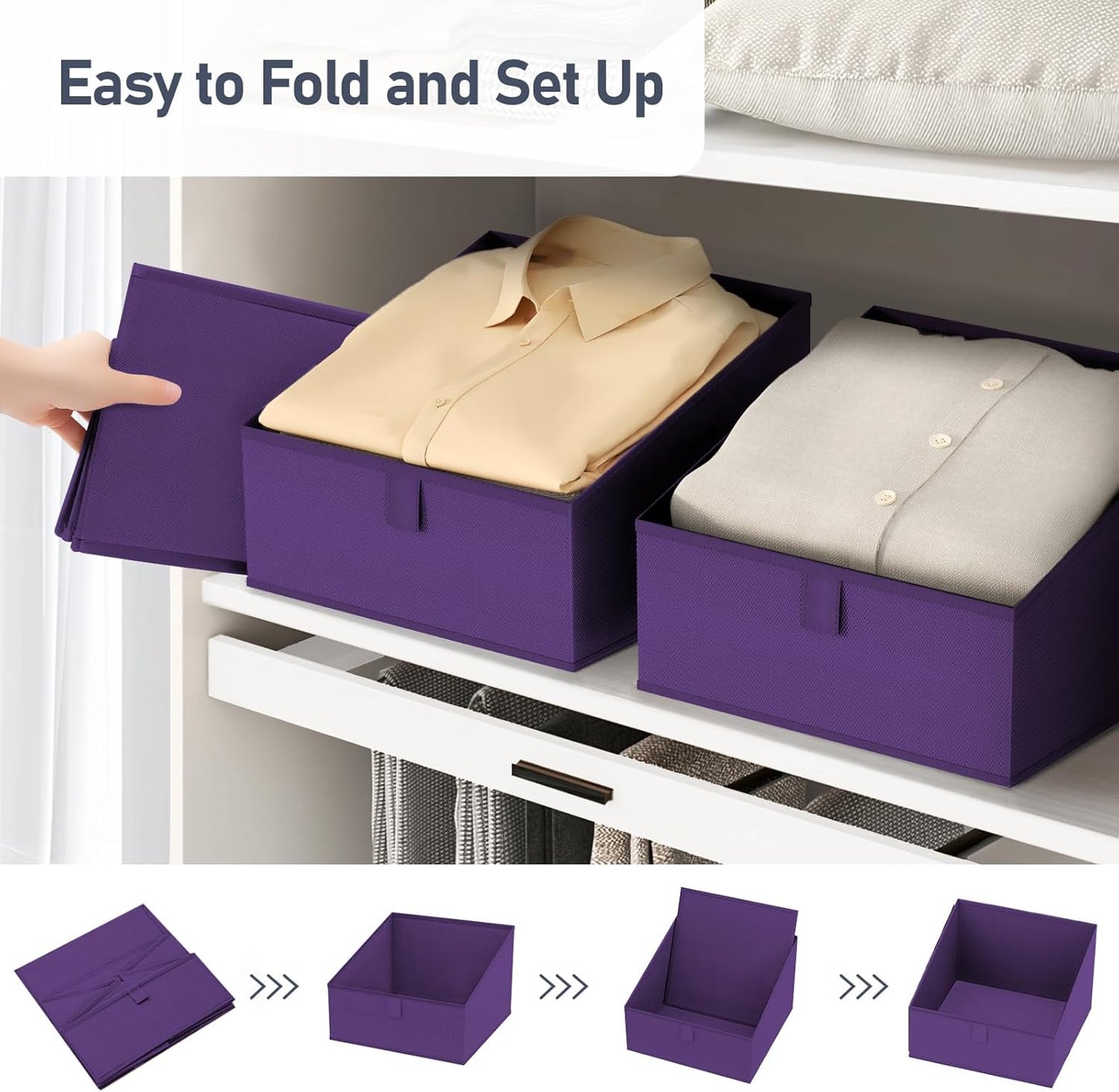 DIMJ Closet Storage Bins 8 Pack - Fabric Trapezoid Closet Organizer Bin, Foldable Storage Baskets