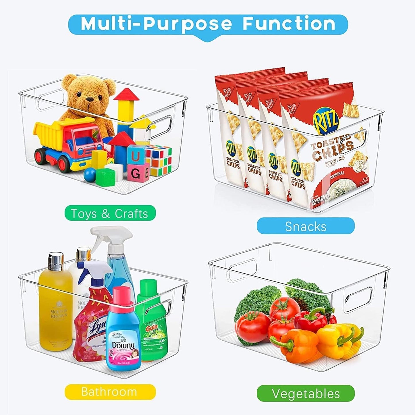 Set of 8 Clear Plastic Storage Bins, 4 Large and 4 Small Stackable Storage Containers for Pantry