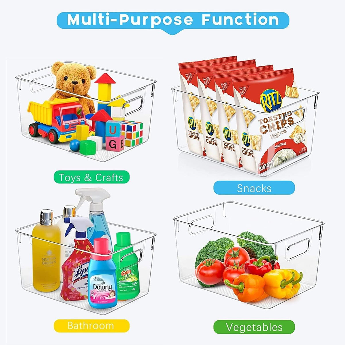 Set of 8 Clear Plastic Storage Bins, 4 Large and 4 Small Stackable Storage Containers for Pantry