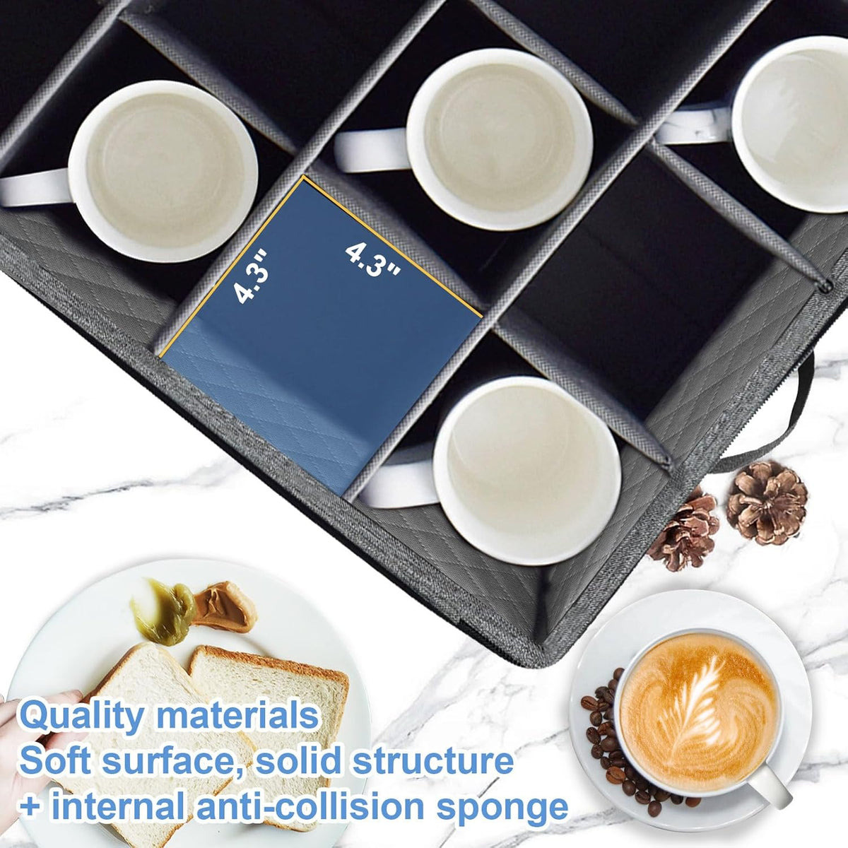 homyfort Mug Coffee Storage Box with Dividers - Stackable Glass China Storage Containers Hard Shell