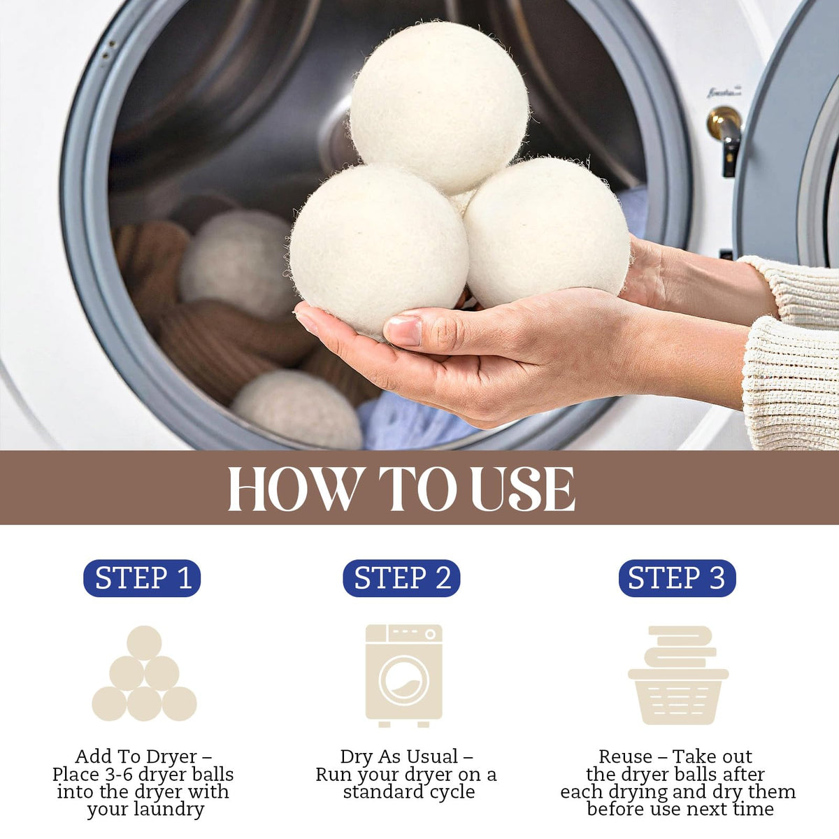 YONSEN Wool Dryer Balls, New Zealand Dryer Balls Laundry Reusable Reduce Static Cling – view 6