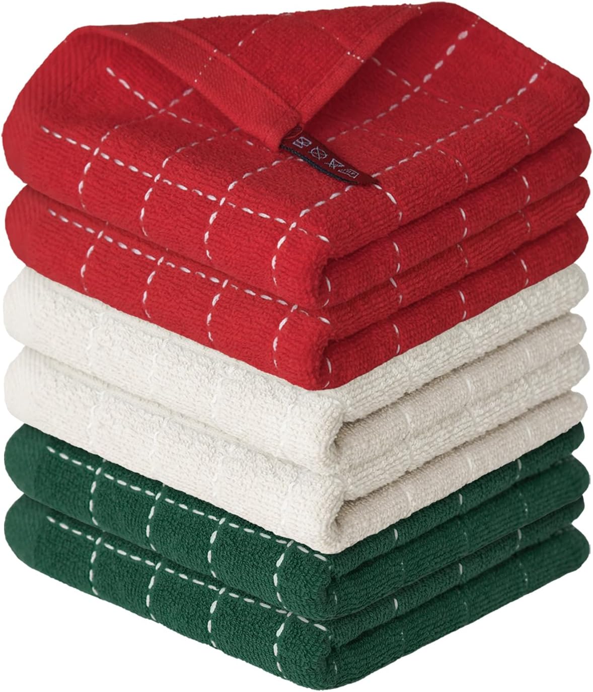 Artoid Mode Checkered Designed Cotton Terry Kitchen Dish Cloths, 12x12 Inch Soft Absorbent Quick