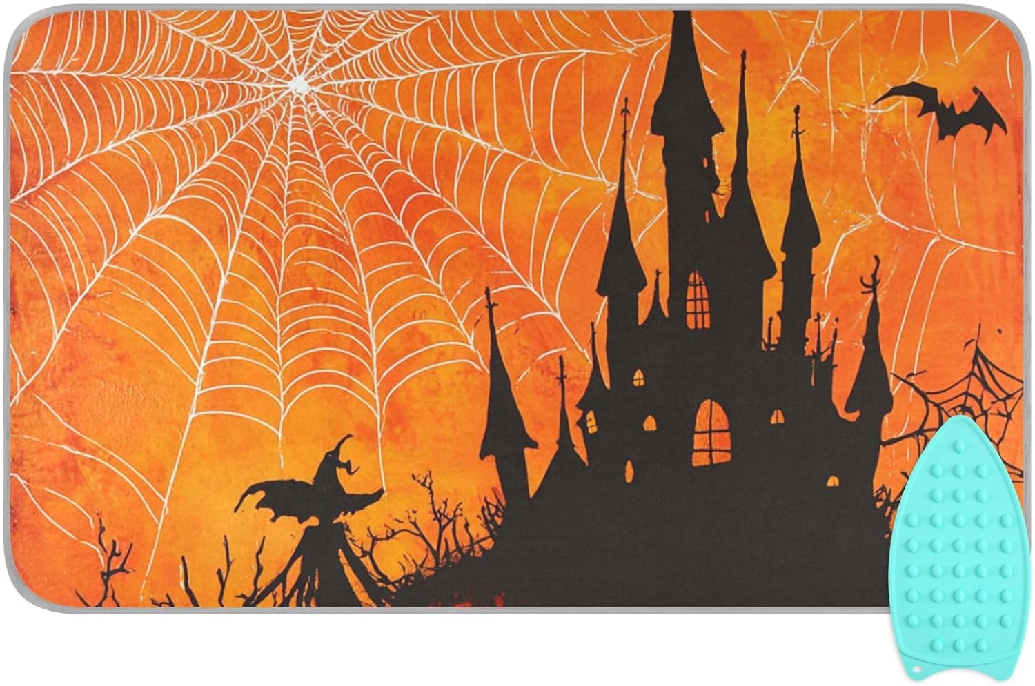Orange Halloween Bat Castle 01 Ironing Mat for Table top Portable Ironing Pad Blanket for Washer