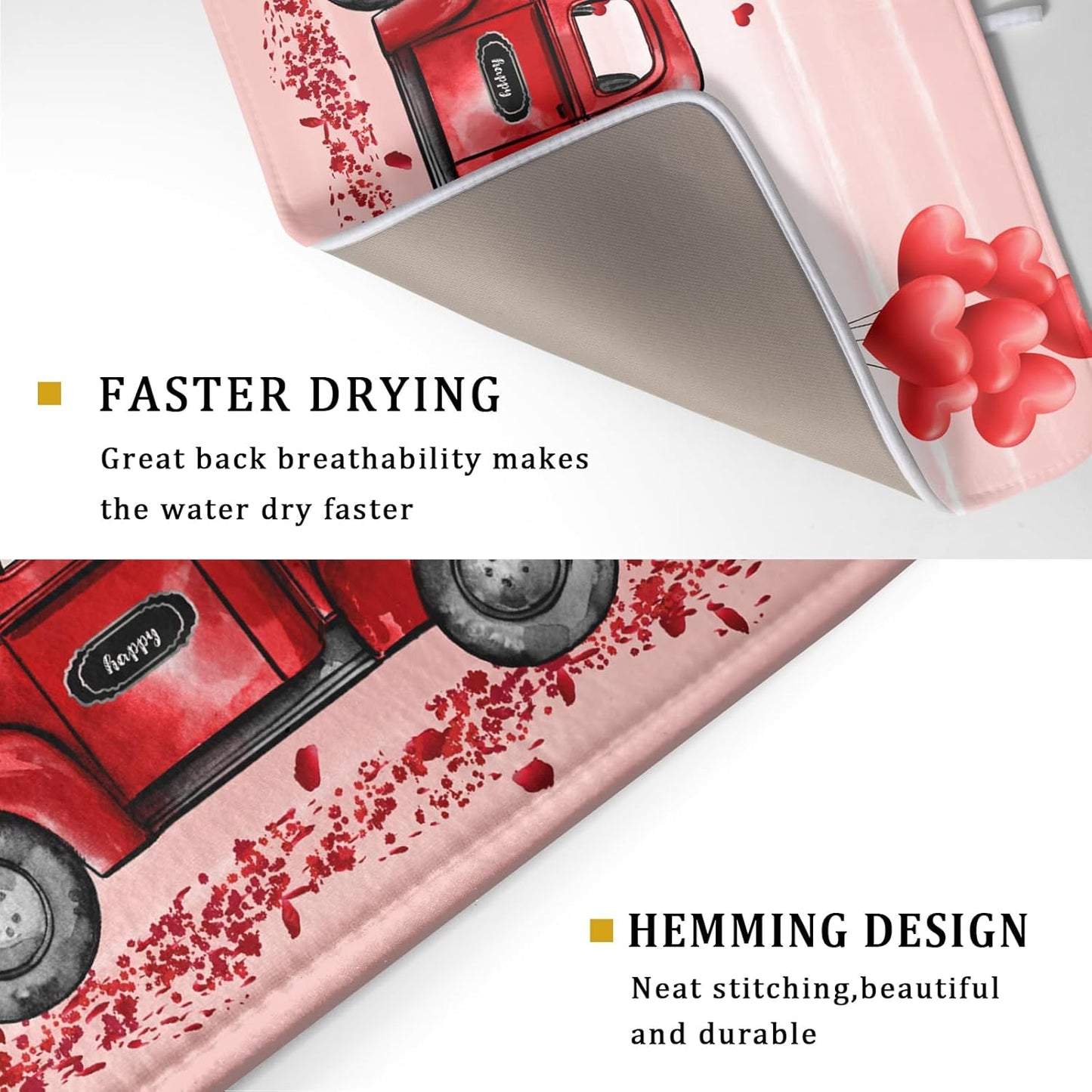 Valentine's Day Dish Drying Mats for Kitchen Counter, Happy Valentine's Day Dish Mat Absorbent