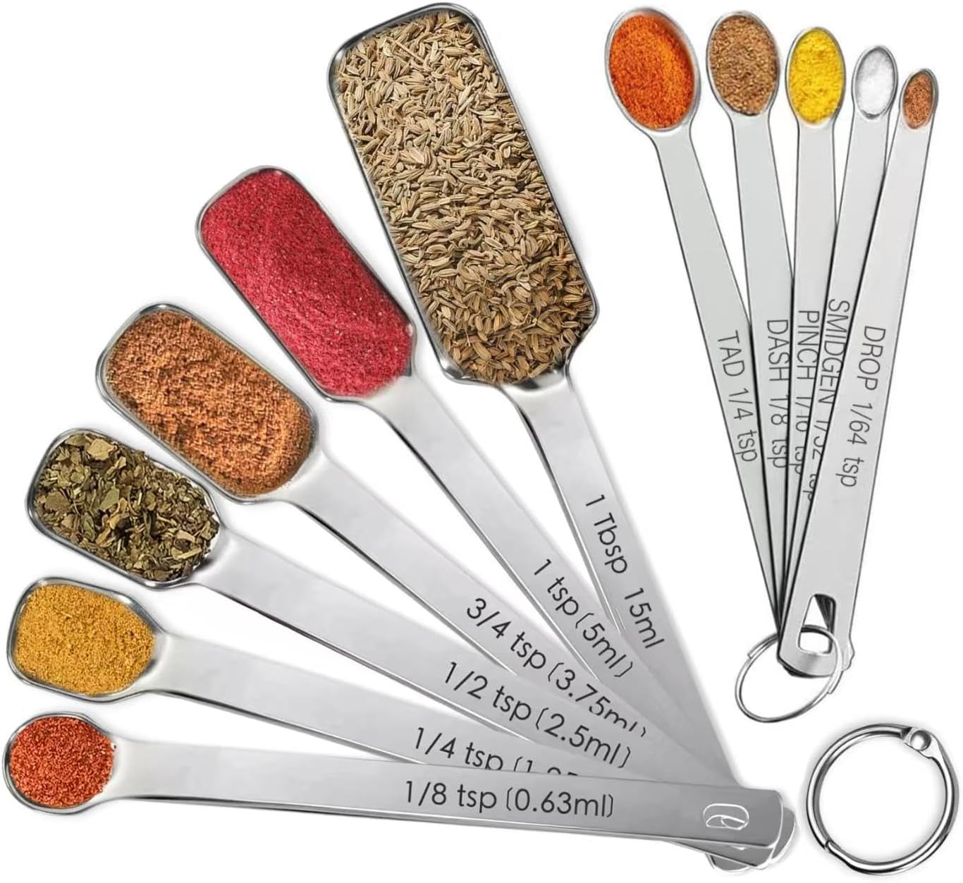 Stainless Steel Measuring Spoons Set of 11, Includes 6 Rectangular Measuring Spoons and 5 Tiny