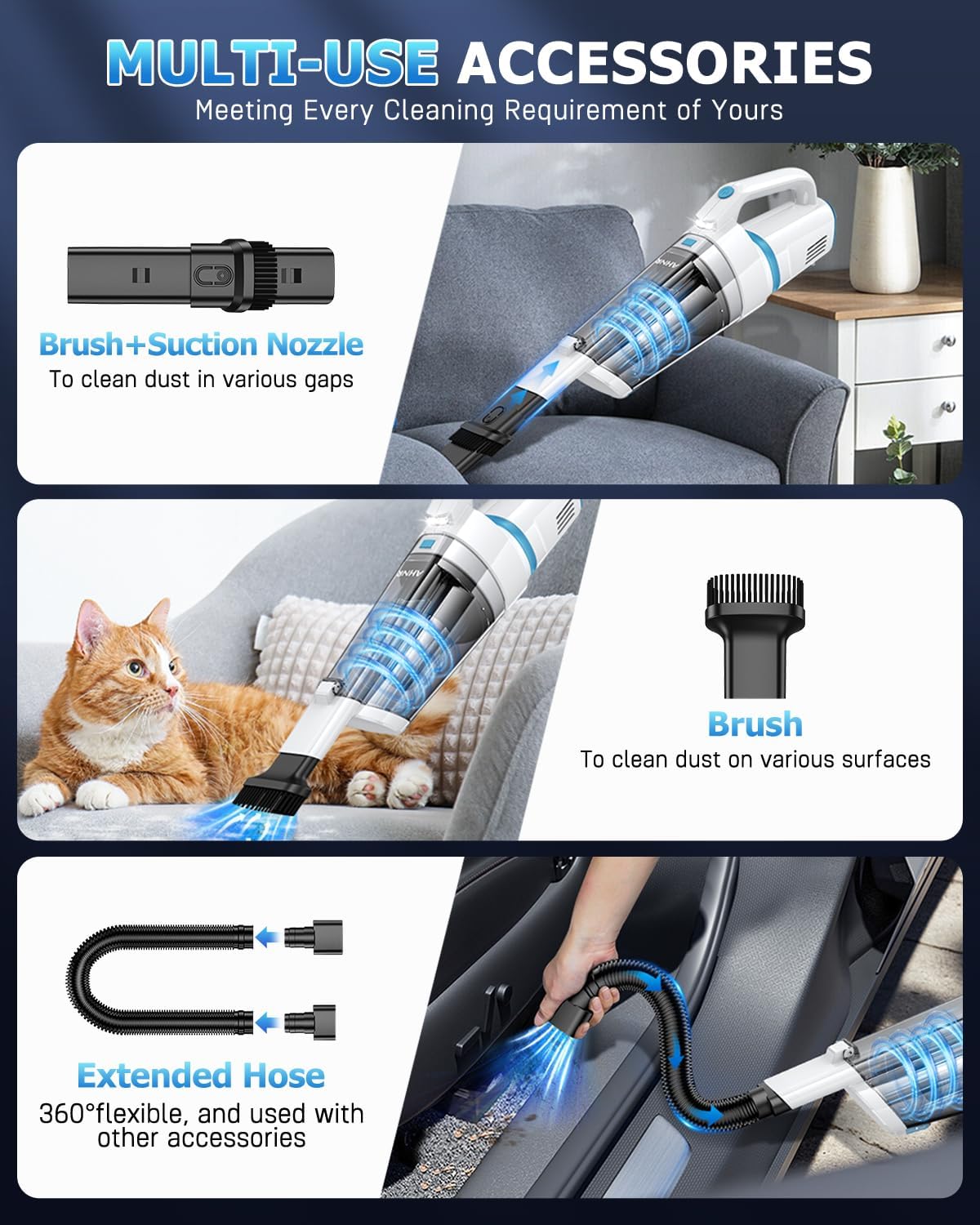 AHNR Handheld Vacuum Cordless, 16000PA Powerful Suction Hand Held Vacuum Dust Busters Cordless
