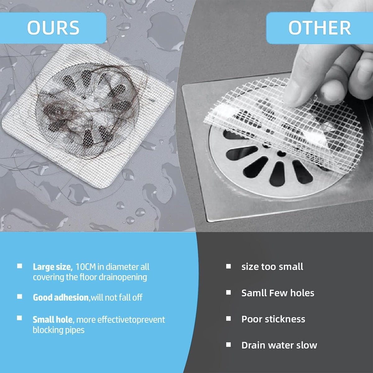 30pcs Disposable Shower Drain Hair Catcher Screen Sticker 4" X 4" Square Floor Drain Strainer Mesh