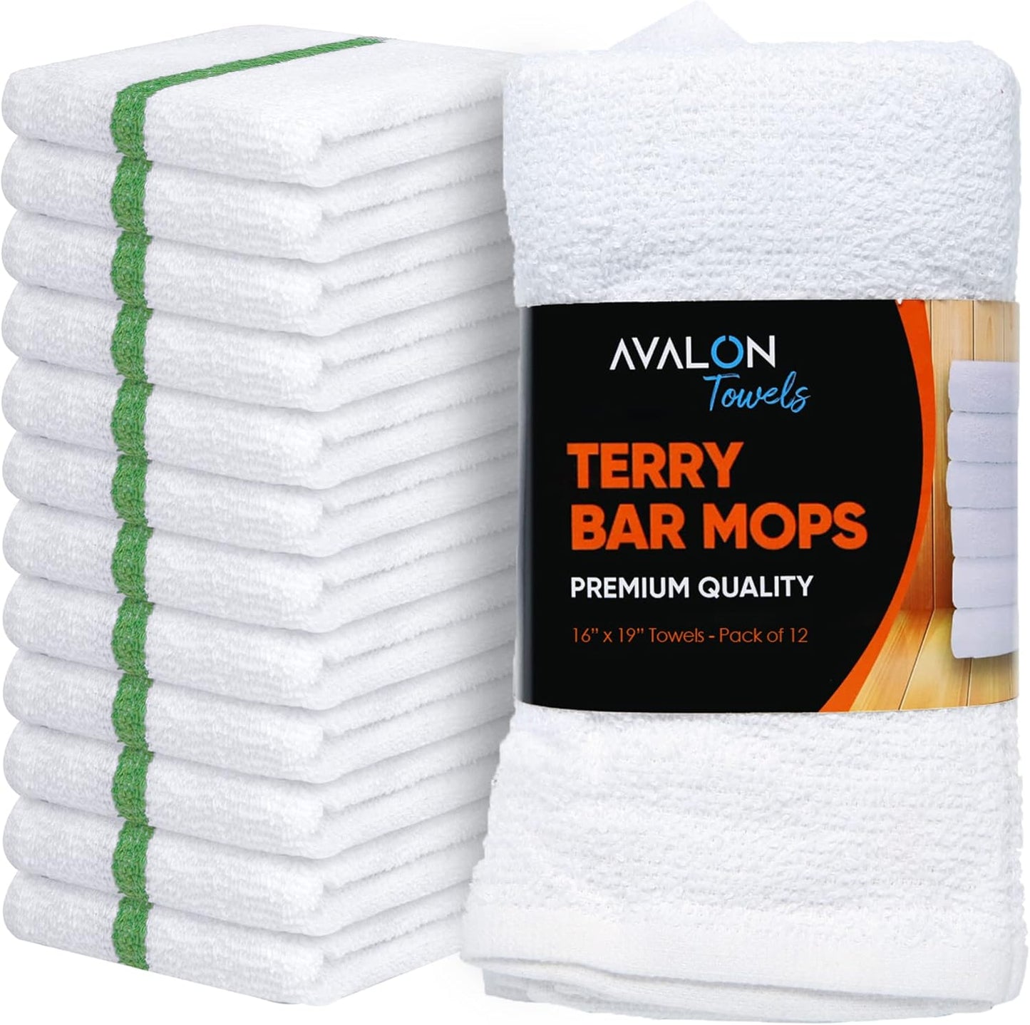 Avalon Towels Terry Bar Mop Towels (Value Pack of 12) Size 16"x19" – Absorbent and Durable