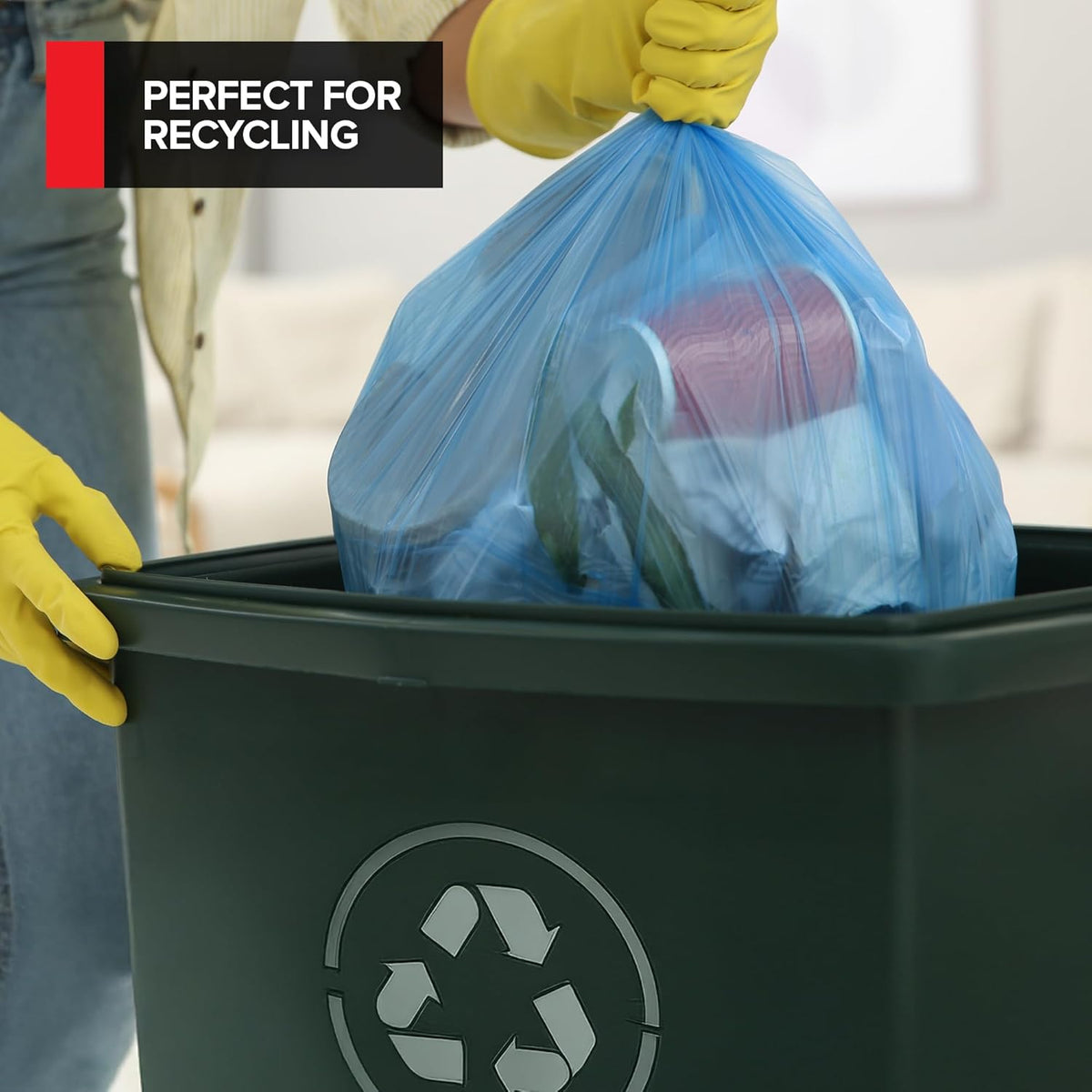 Heavy-Duty Blue Recycling Bags, 60-Pack Blue Garbage Bags For Recycling | 33-Gallon Capacity|