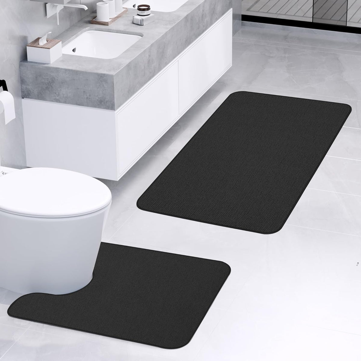 Bathroom Rugs Set 2 Pieces,Thin Bathroom Mats,Toilet Rugs,Quick Dry,Non-Slip,Machine Washable,Low