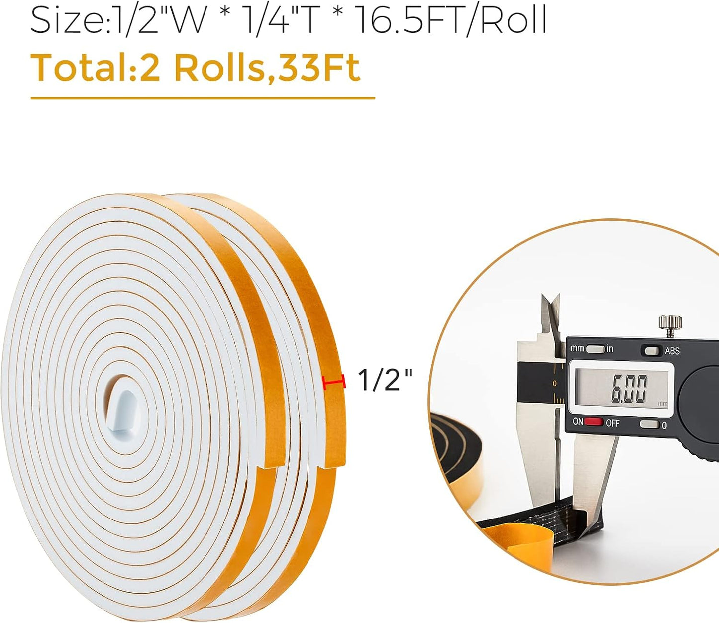 33 Feet Weather Stripping Door Seal- 1/2" Wide X 1/4" Thick Door Bottom Seal Strip High Density