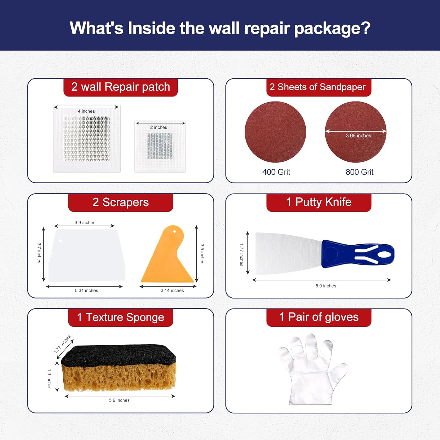 8.6oz Drywall Patch Repair Kit - Professional All-in-1 Tool Set (Scrapers/Sandpaper/Texture