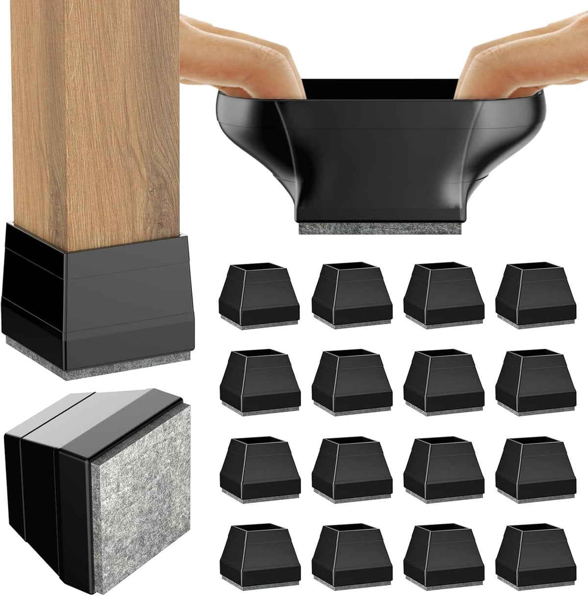 CHWM Square Chair Leg Protectors for Hardwood, 16Pcs Silicone Chair Legs Caps to Prevent Floor from